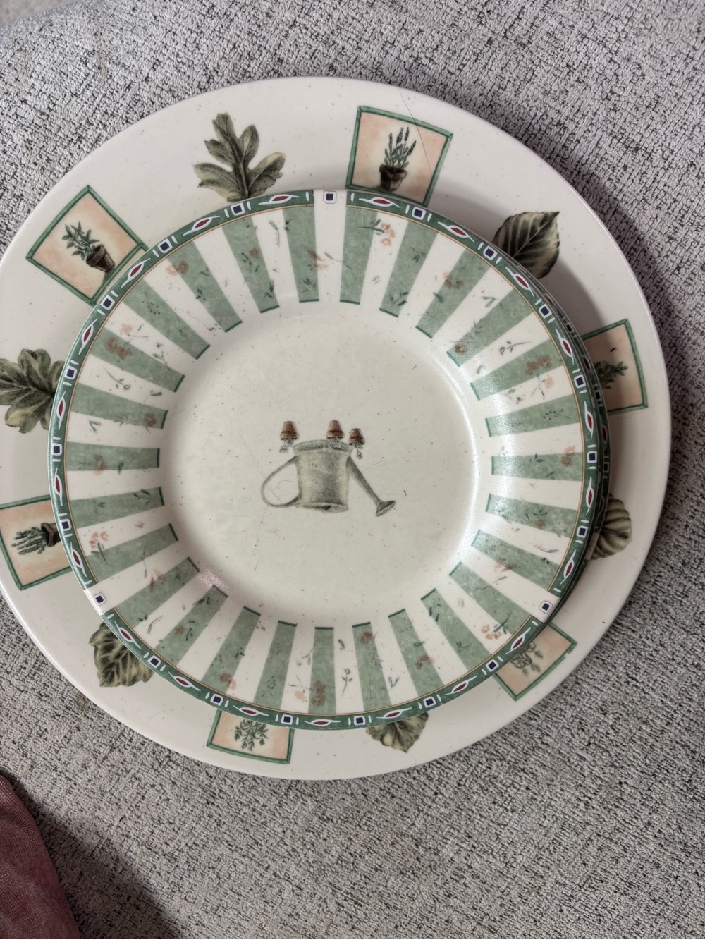 Pfaltzgraff Green and Cream Botanical Striped Plate set of 3